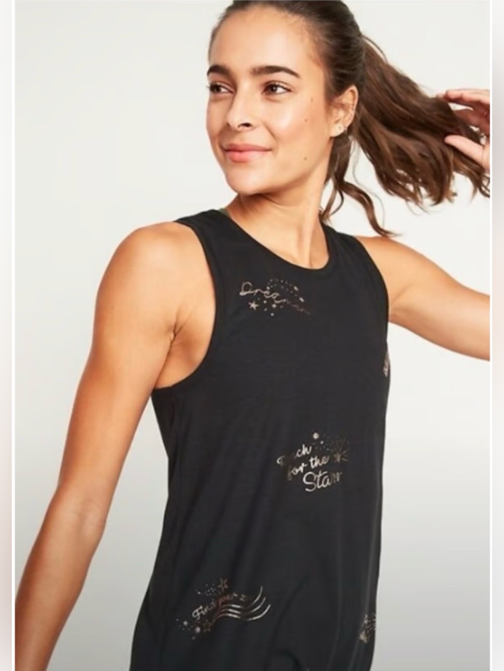 Tank Top Black with Metallic Gold Inspirational Phrases Sz M